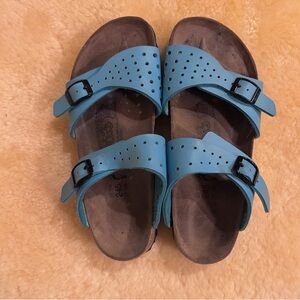 Birki’s Freeport Burko-Flor Uppers Perforated 2 Strap Aqua Women 7